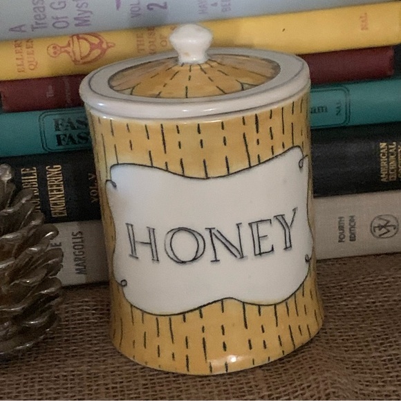 Handmade Unique Pottery Clay Honey Jar With Lid Studio Art Yellow Blue Inside - Picture 1 of 13